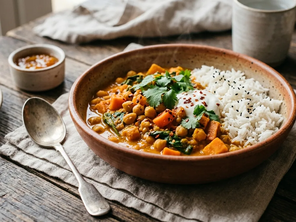 Curry doux de pois chiches, carottes & patate douce
