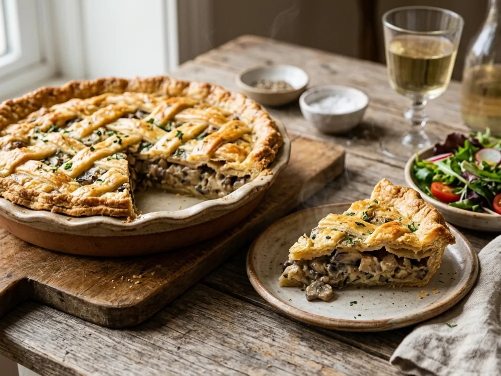 Tourte aux champignons & crème d’ail